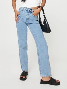 Princess Polly Alexanderson Straight Leg Jeans Light Wash Denim